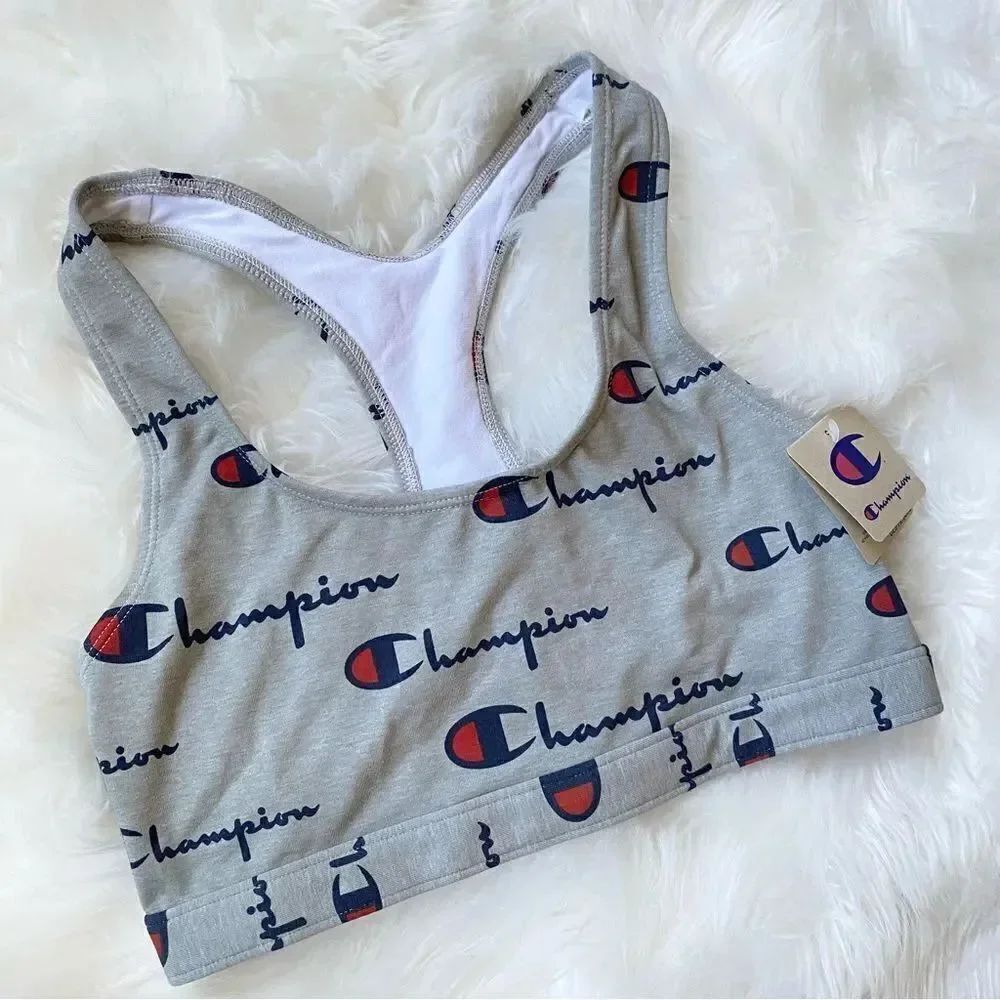 Champion Grey Logo Print Sports Bra